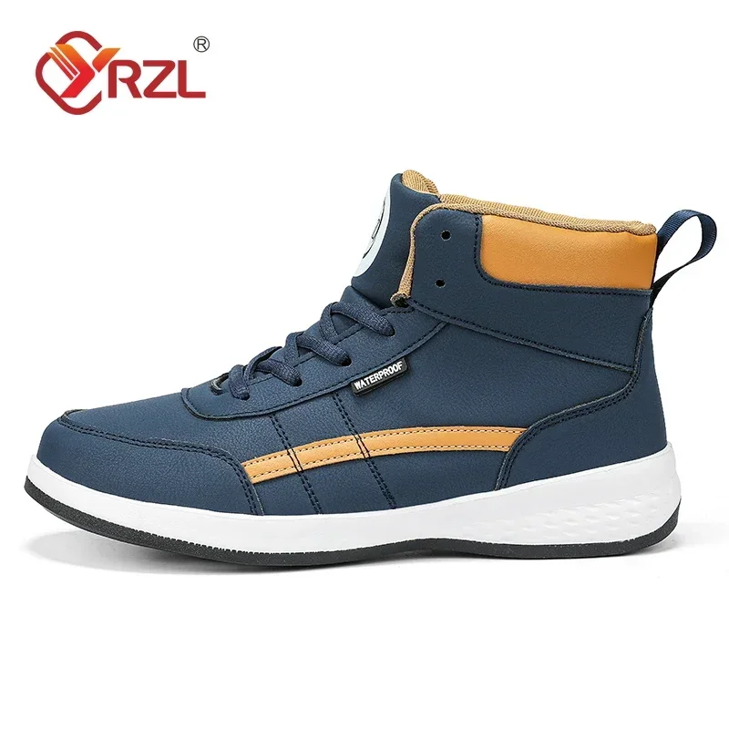 YRZL Men Shoes Spring Autumn High Top Waterproof Walking Sneakers Leisure Male Leather Sports Shoes Non-Slip Shoes for Men