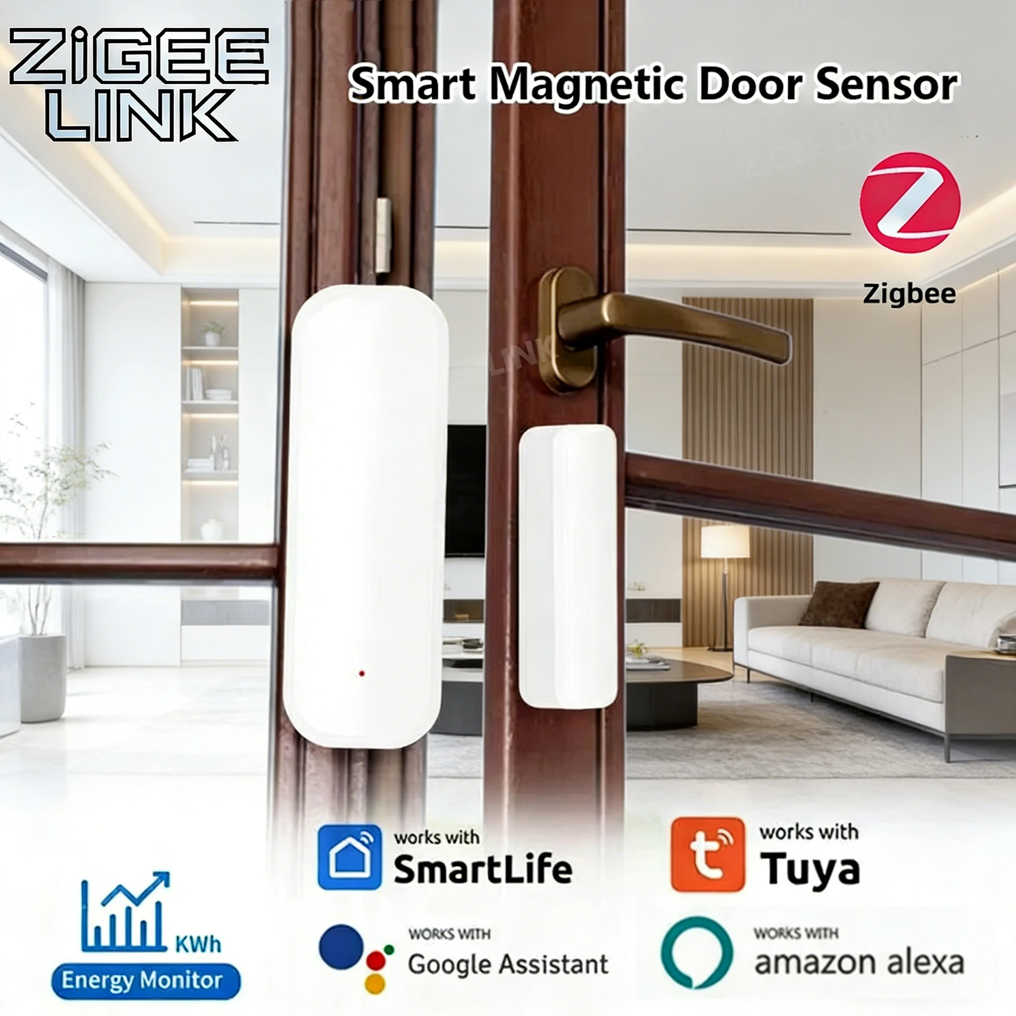 Tuya Zigbee 3.0 Door Window Sensor, Battery Powered, Easy Install, Z2M Supported for Smart Home Safety
