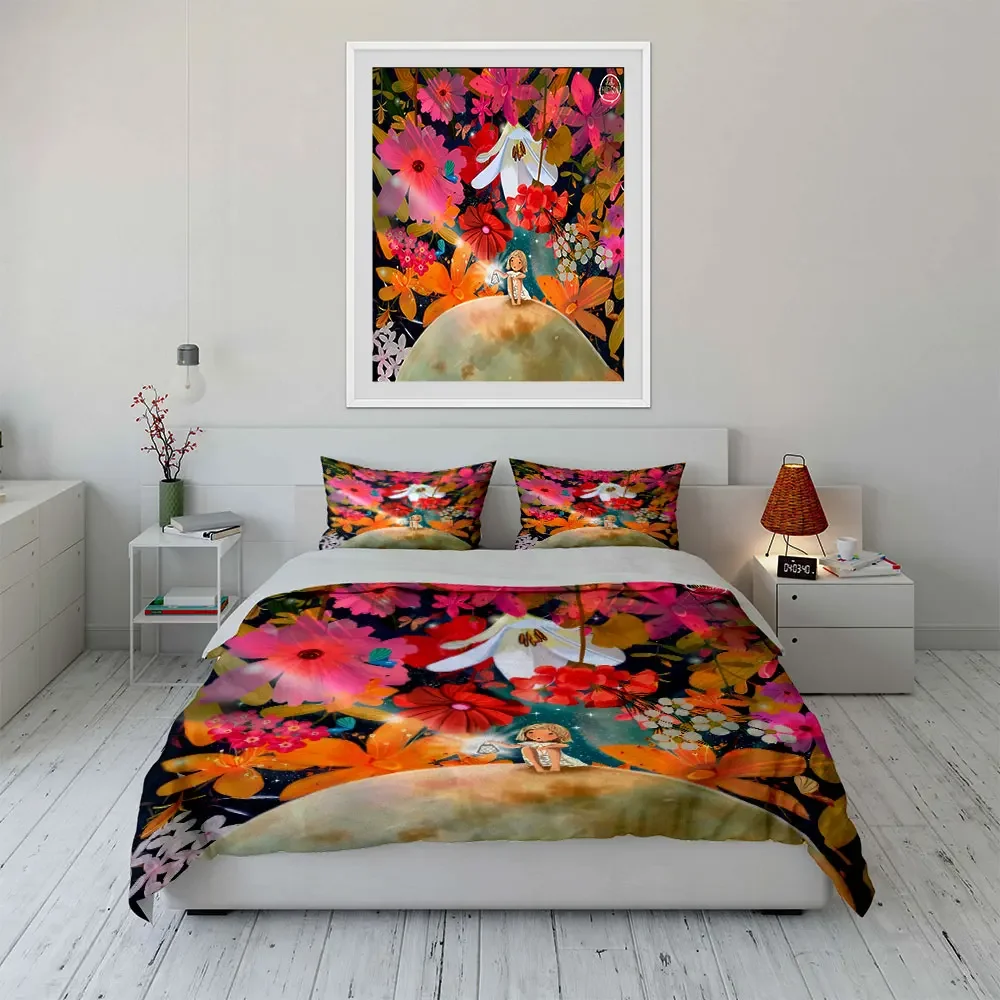 Fairy Galaxy Floral Art Set Soft Comfortable Duvet Cover Bedding Set Included 1*Duvet Cover & 2*Pillowcases, gift