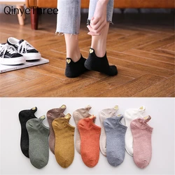 Summer Cartoon Cotton Women's Socks Creative Funny Embroidery Glitter Heart Sokken For Female Cute Kawaii Girls Dropship
