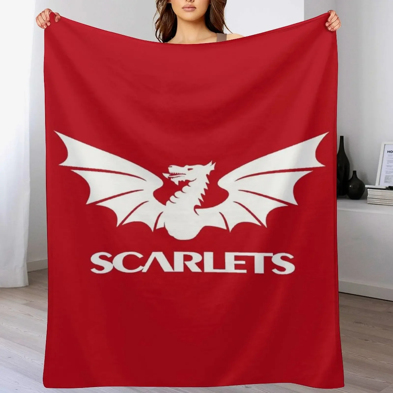 

The Scarlets Rugby in White Throw Blanket warm for winter Soft Beds Sofa Quilt anime Blankets