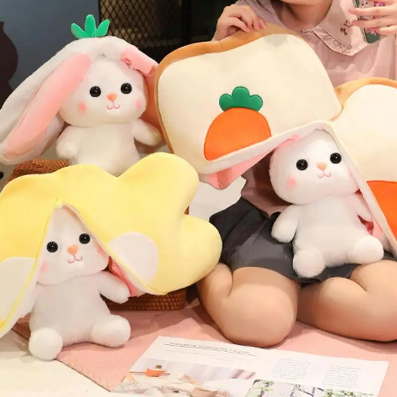 Plush Zipper Bunny Reversible Stuffed Animals For Girls Cute Stuffy Doll Bunny Plushie Doll Toast Design For Kids Adults Boys
