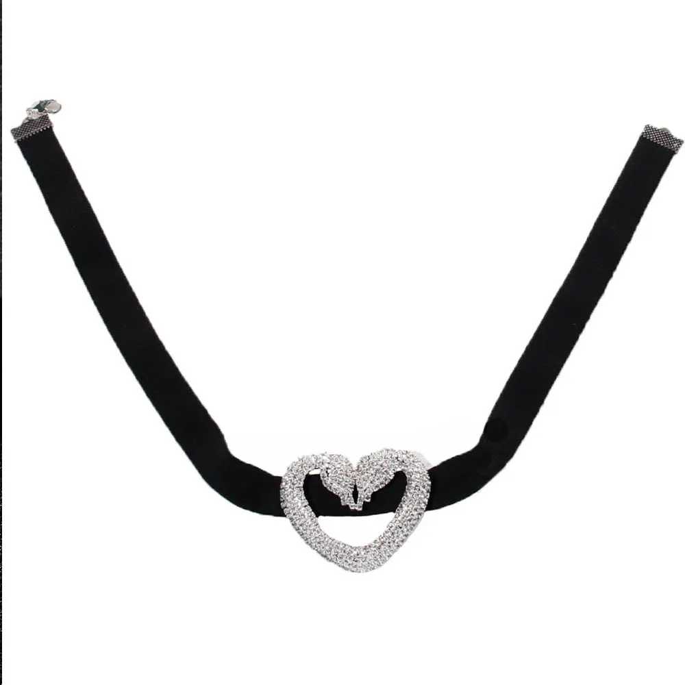 Fashion Y2k Heart Choker Necklace Elastic Rope for Girl Party Gift Romantic Valentine\'s Day Gift Rhinestone Collar Jewelry Women