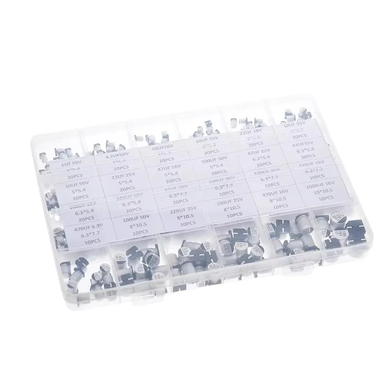 400PCS/Lot 1UF.1000UF6.3V-50V 24type Value SMD Aluminum Electrolytic Capacitors Assortment Kit + Box