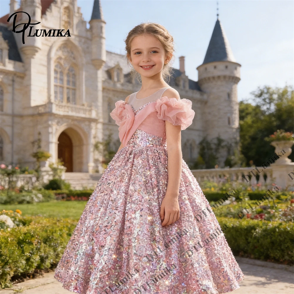 Girls’ Pageant Dress Off - Shoulder 3D Flower Applique Flower Girl Dress Stage Performance & Wedding Gown For Children