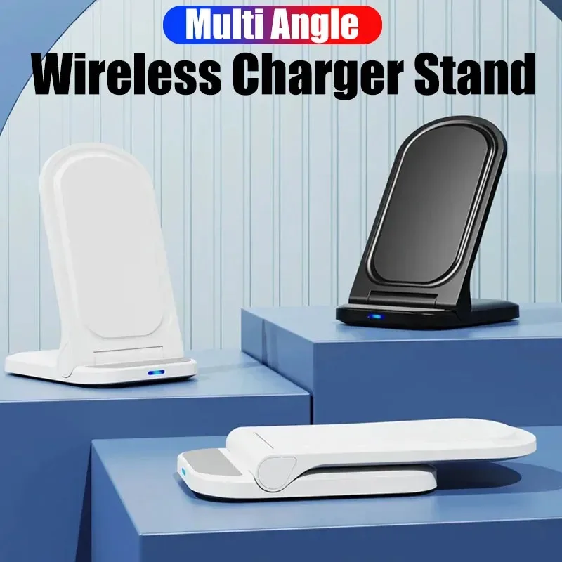 Desktop Foldable Phone Wireless Charger LED Cue Light for iPhone 17 16 15 14 13 Pro Max Samsung S24 Xiaomi Fast Charging Station