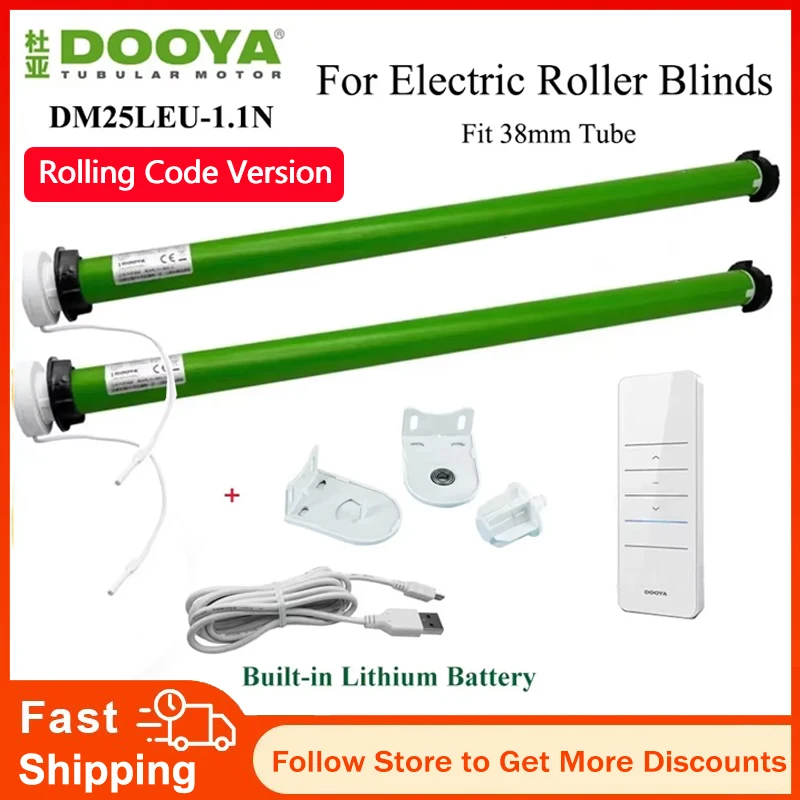 

DOOYA Tubular Motor built-in li battery Motor DM25LEU for Rolling Blinds RF433 Emitter Control for 38mm Tube Brackets+Tail Plug