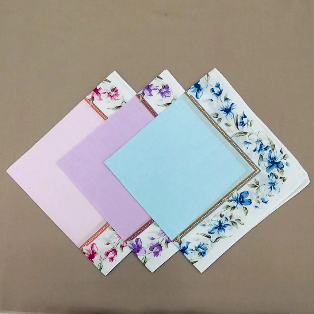 12Set Cotton Floral Print Handkerchiefs Pocket Hanky Hankie Kerchiefs Towel