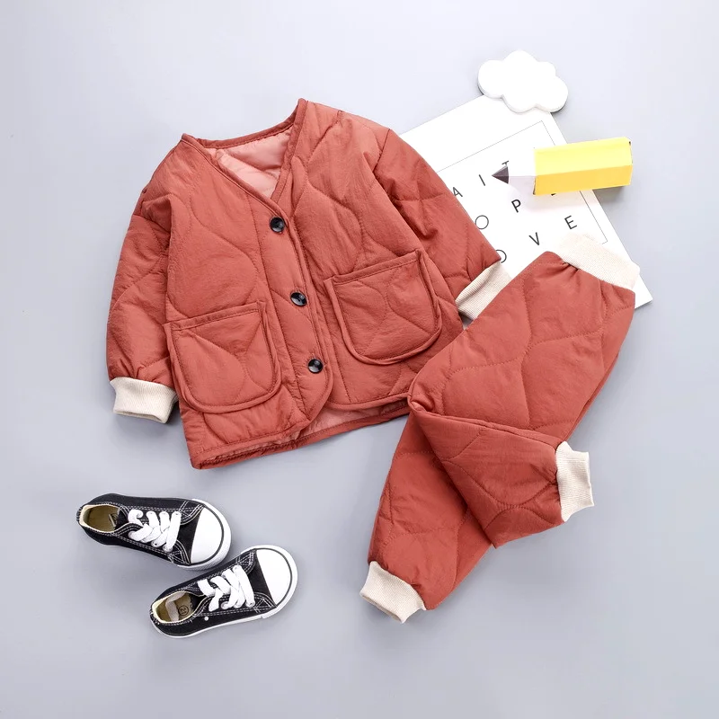 New Winter Children Keep Warm Clothes autumn Kids Boys Girls Thicken Cotton Jacket Pants 2Pcs/sets Baby Infant Casual Tracksuits