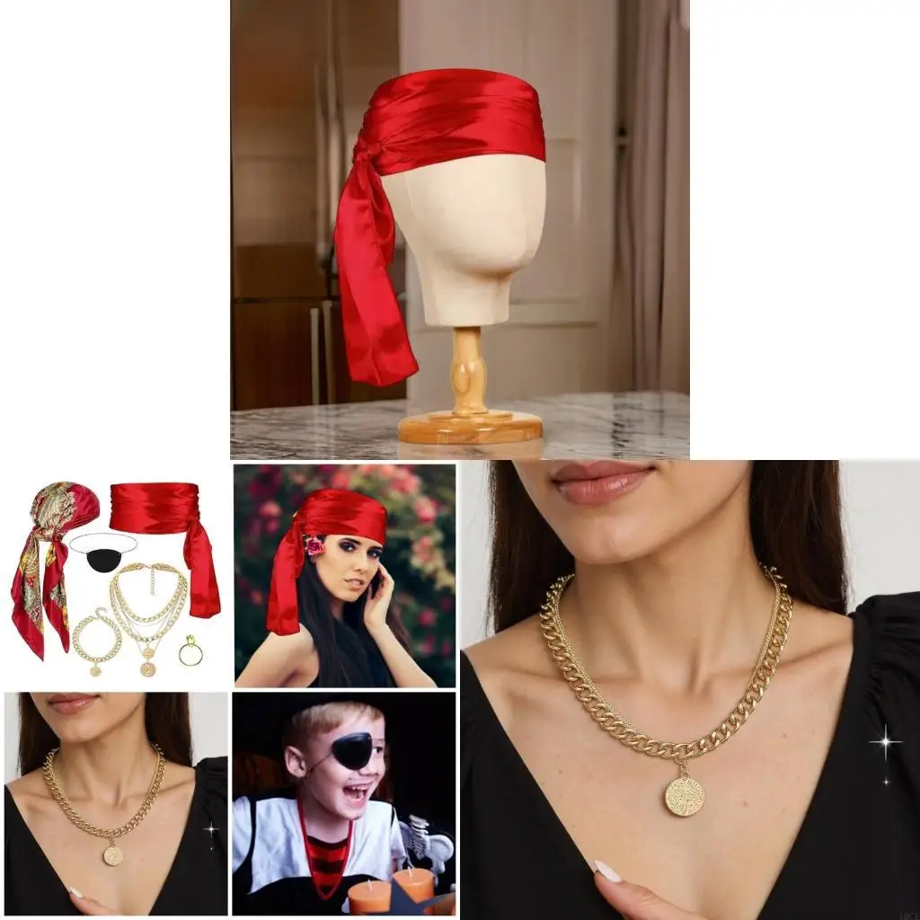 Piratenkostümzubehör für Frauen Männer Halloween Cosplay Pirate Schärpe Kopftuch Augenflecken Halskette Armband Ohrringe