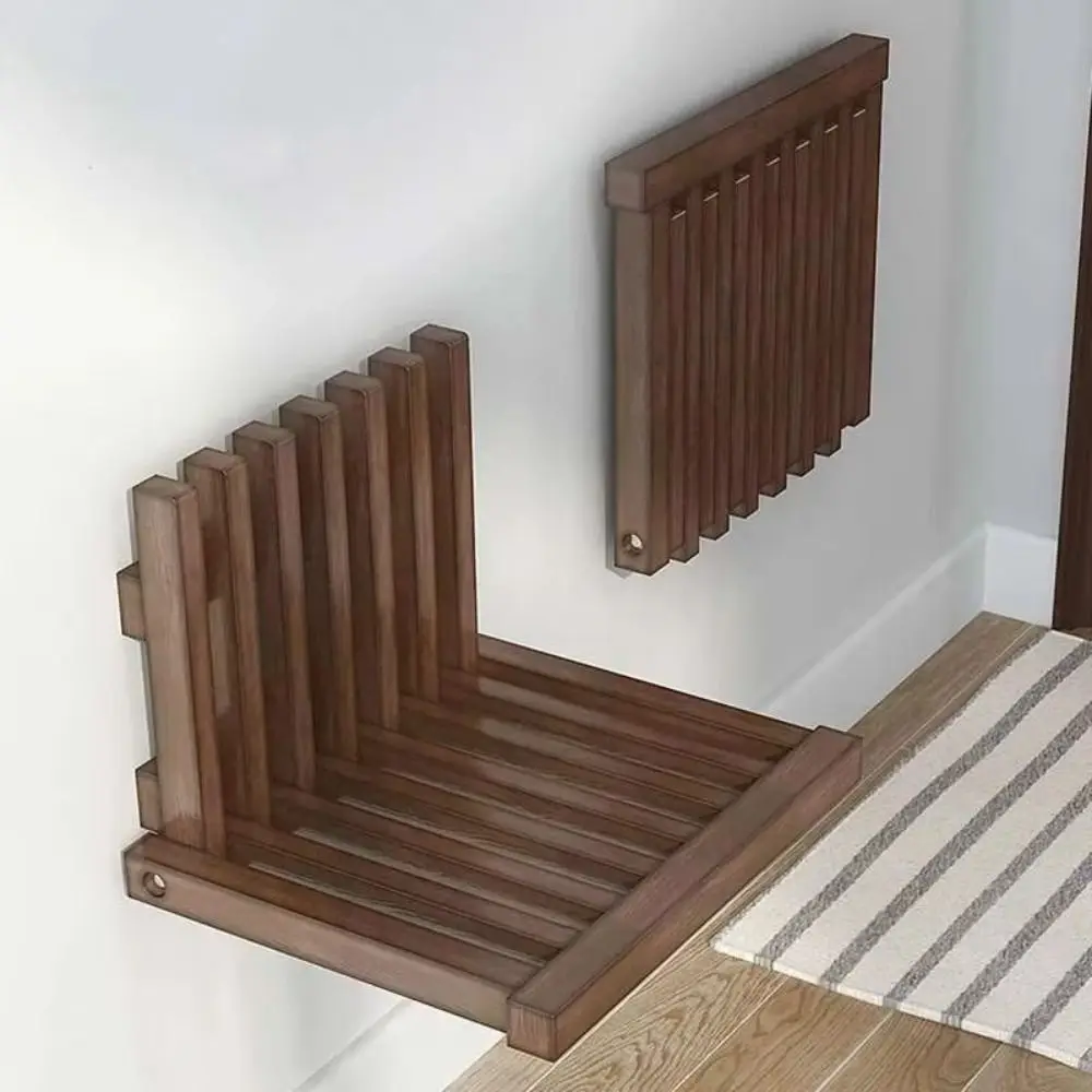 Solid Wood Folding Shoe Bench Wall Mounted Folding Design Wall Mounted Stool Compact Invisible Folding Stool Hallway