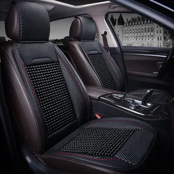 Car Wooden Bead Seat Cushion Summer Cool Leather Car Seat Cover Breathable Handmade Auto Seat Mat Pad Universal Auto Accessories