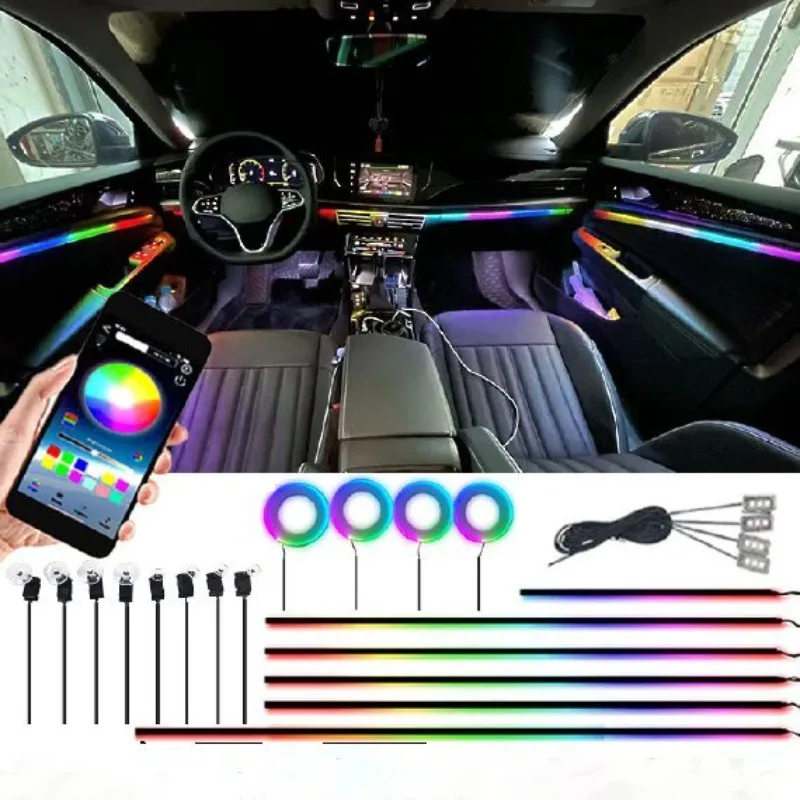 2024 New 22 LED Ambient Light Dream Color Chasing Car Decorative Light Strip Led Atmosphere Interior Lamp