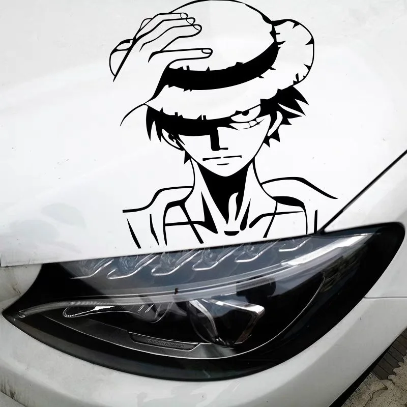 Car Stickers Straw Hat Luffy Anime ONE PIECE Reflective Decal Laser Auto Rear Windshield Bumper Door Decoration Scratches Cover