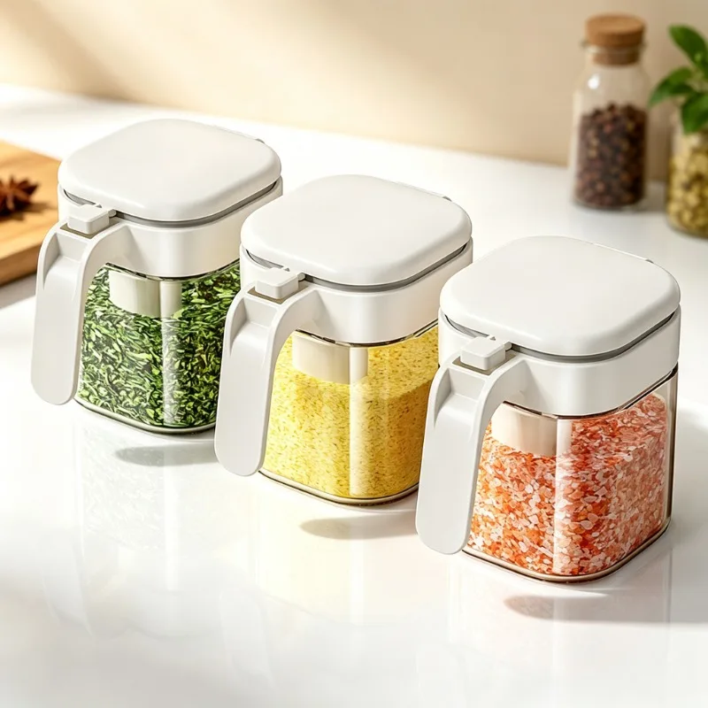 Household Seasoning Can Bottle Kitchen Seasoning Bottle Sealed Salt Jar Cumin Glass Seasoning Box Moisture-proof Seasoning  Box