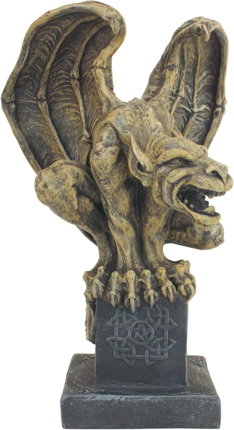 Abbadon Gothic Gargoyle Indoor/Outdoor Garden Statue on Celtic Base, 12 Inches Tall, Cast Stone Resin, Two Tone Stone Finish