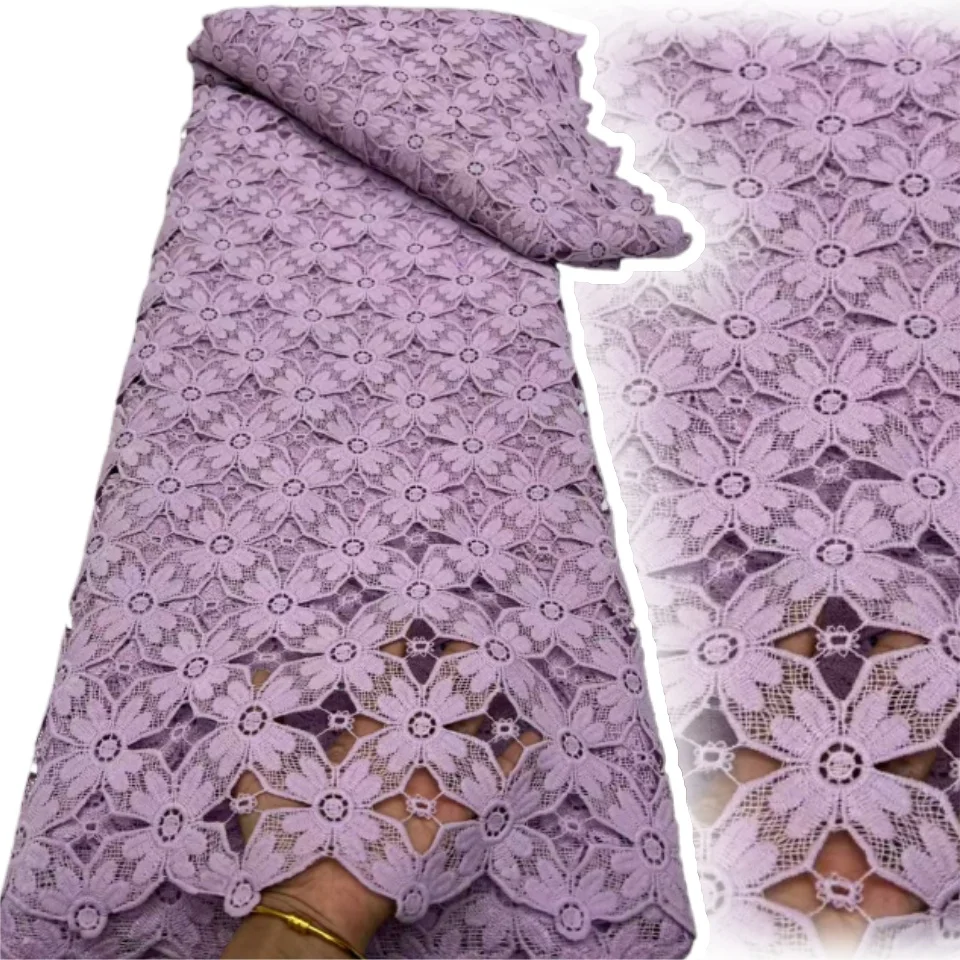 

Фиолетовая нигерийская кружевная ткань из молочного шелка с пайетками 2025 – высококачественная африканская водорастворимая кружевная ткань, идеально подходящая для вечерних платьев 2203