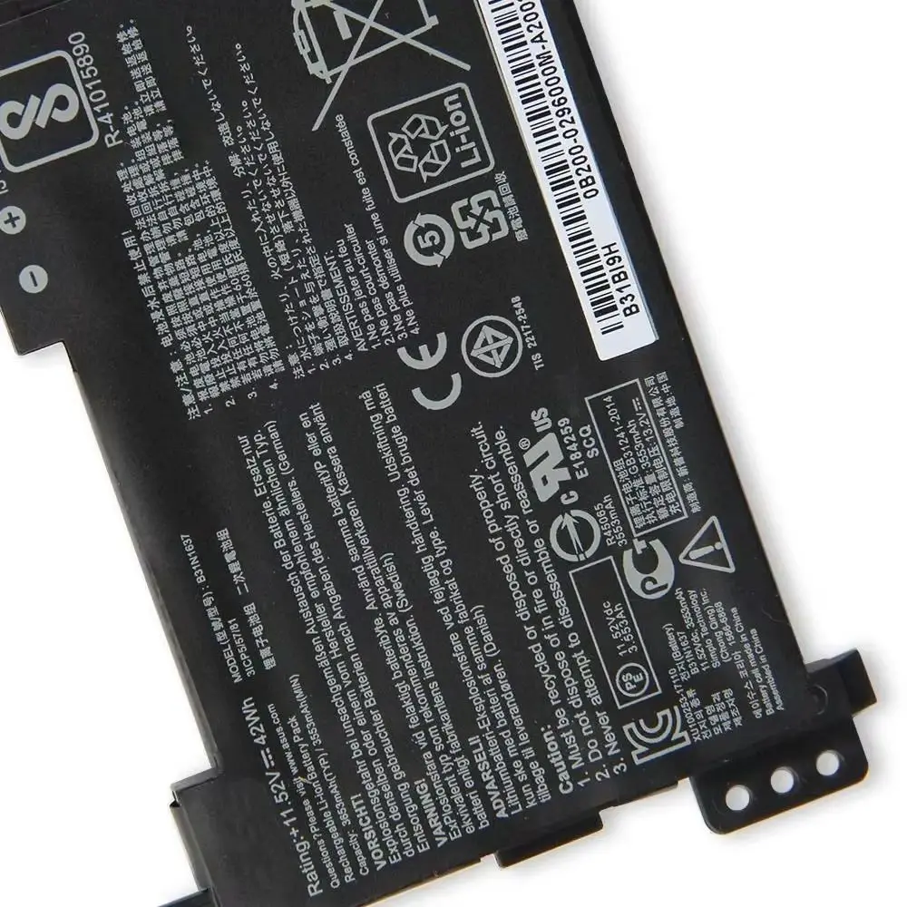 Batería de repuesto para portátil B31N1637 C31N1637 para Asus S510 S510U X510 X510U F510 F510U A510