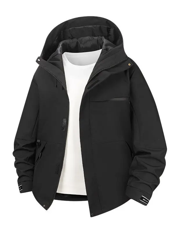 

Мужская уличная повседневная ветрозащитная куртка свободного кроя 2025 года, новая осенне-весенняя модель, большие размеры, с капюшоном, из полиэфирного волокна, с длинными рукавами, на молнии