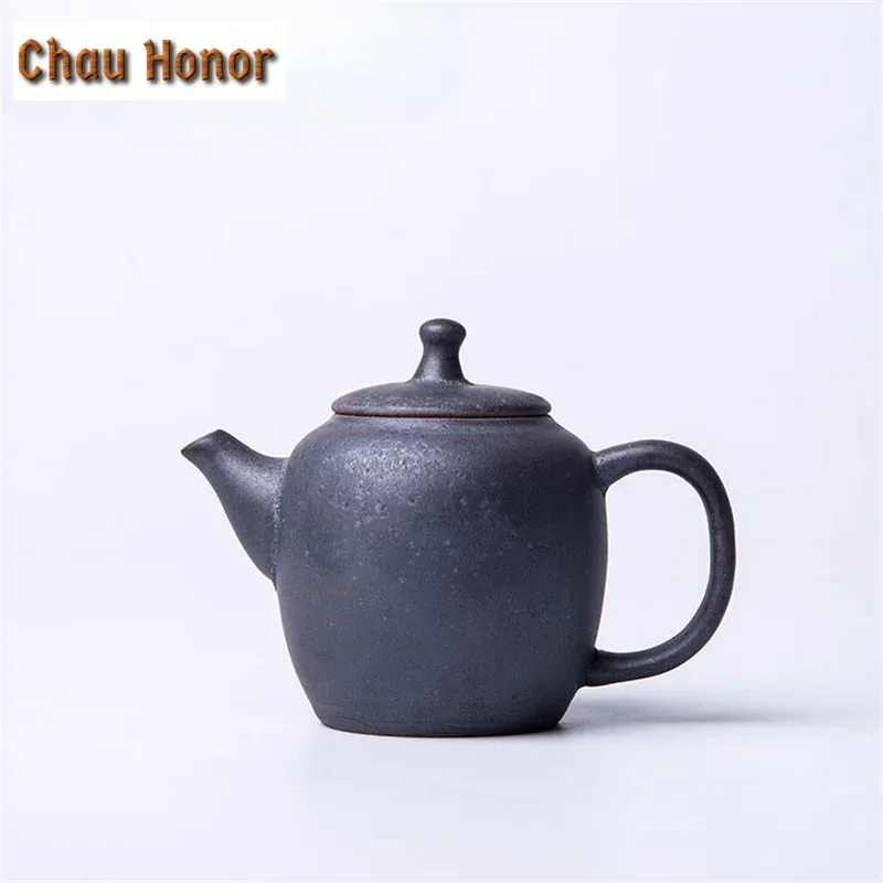 240ml Antique Balck Coarse Ceramic Teapot Handmade Pottery Strainers Hongdao Pot Dahongpao Puer Master Tea Maker Gift Packaging