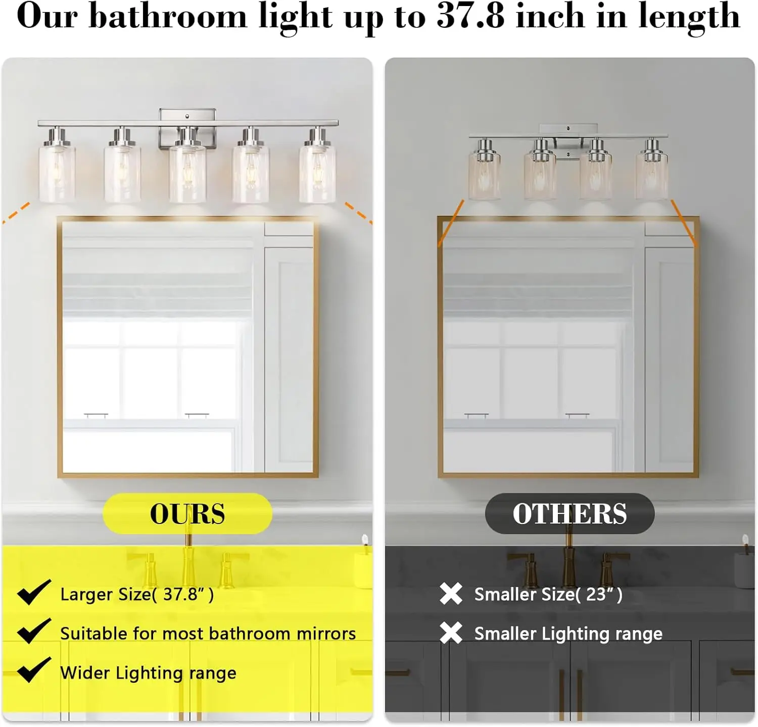 Ascher 5 Light Bathroom Vanity Light, Modern Over Mirror Light Fixtures With Clear Glass Shade, E26 Base Brushed Nickel Wall