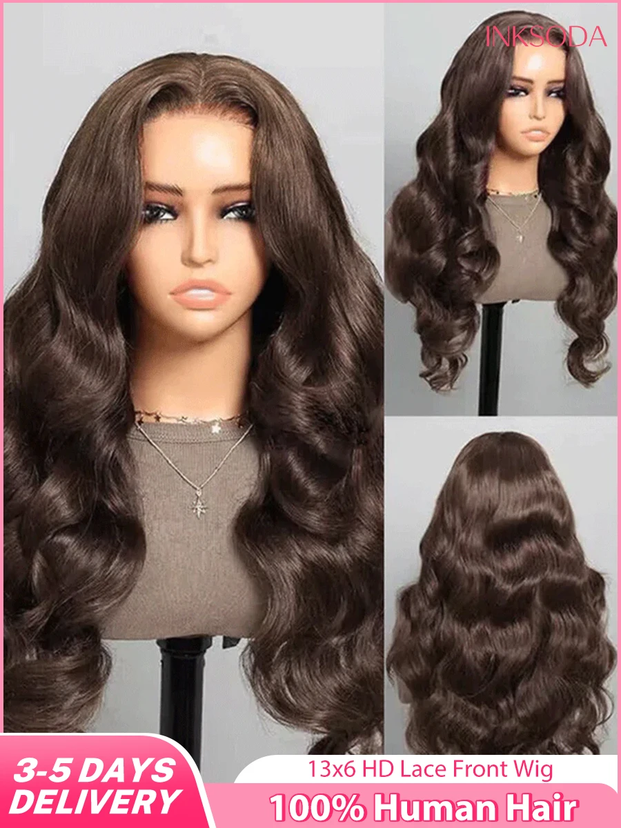 

13x6 HD Lace Frontal Wig Chocolate Brown Human Hair Wigs Body Wave Lace Front Wigs Pre Plucked Brazilian For Black Women 30 Inch