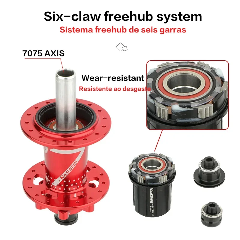 HASSNS pro7 32/24 محور الثقوب الخلفية k7 مكعب محاور الدراجة الجبلية الصاخبة 4 محمل 6 Pawl 120 انقر فوق مكعب الدراجة لسرعات 7/8/9/10/11/12