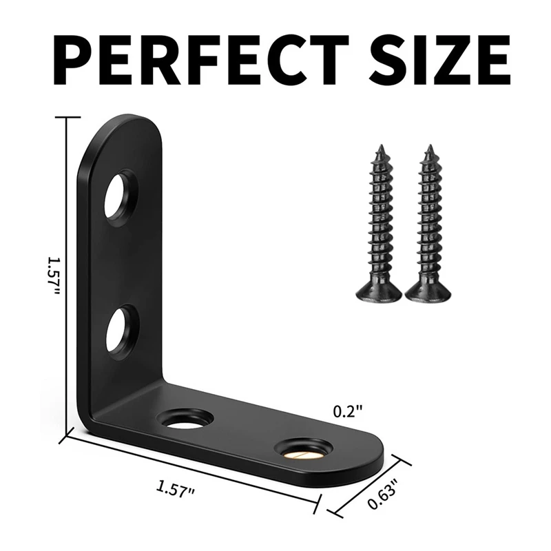 Support d'angle en L AB47-20PCS, supports en L en acier pour étagères, attelle d'angle en métal pour armoire de meubles en bois noir