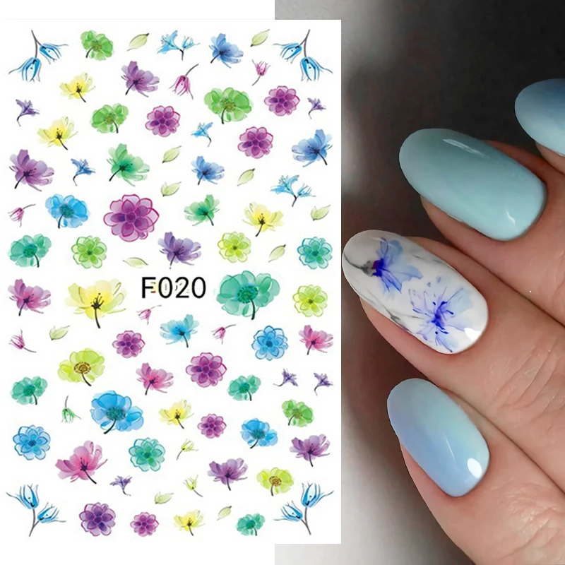 

Nail Art Decals Blue Green Purple Florals Watercolor Flowers Back Glue Nail Stickers Decoration For Nail Tips Beauty