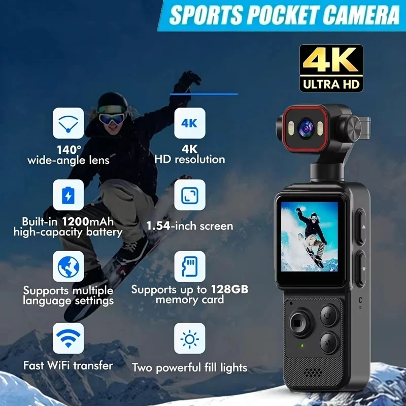 D2 Wireless HD Handheld Action Camera AP Hotspot Connection for Cycling Vlogs Night Vision DVR Miniature Camcorder