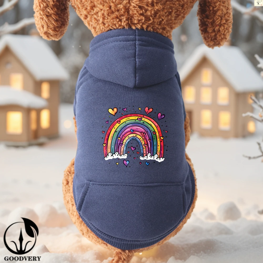 Cartoon Regenbogen Muster Haustier Hund Kleidung Kleine Mittelgroße Hund Mit Kapuze Sweatshirt Luxus Designer Kleidung Großhandel Lieferant