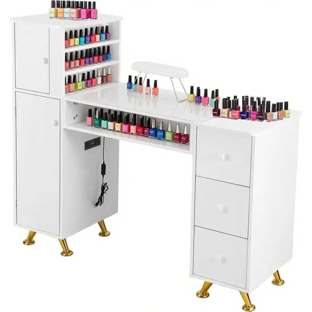 

Маникюрный стол для мастера маникюра, профессиональная рабочая станция с USB и розетками, стол для салона красоты с металлическими ножками