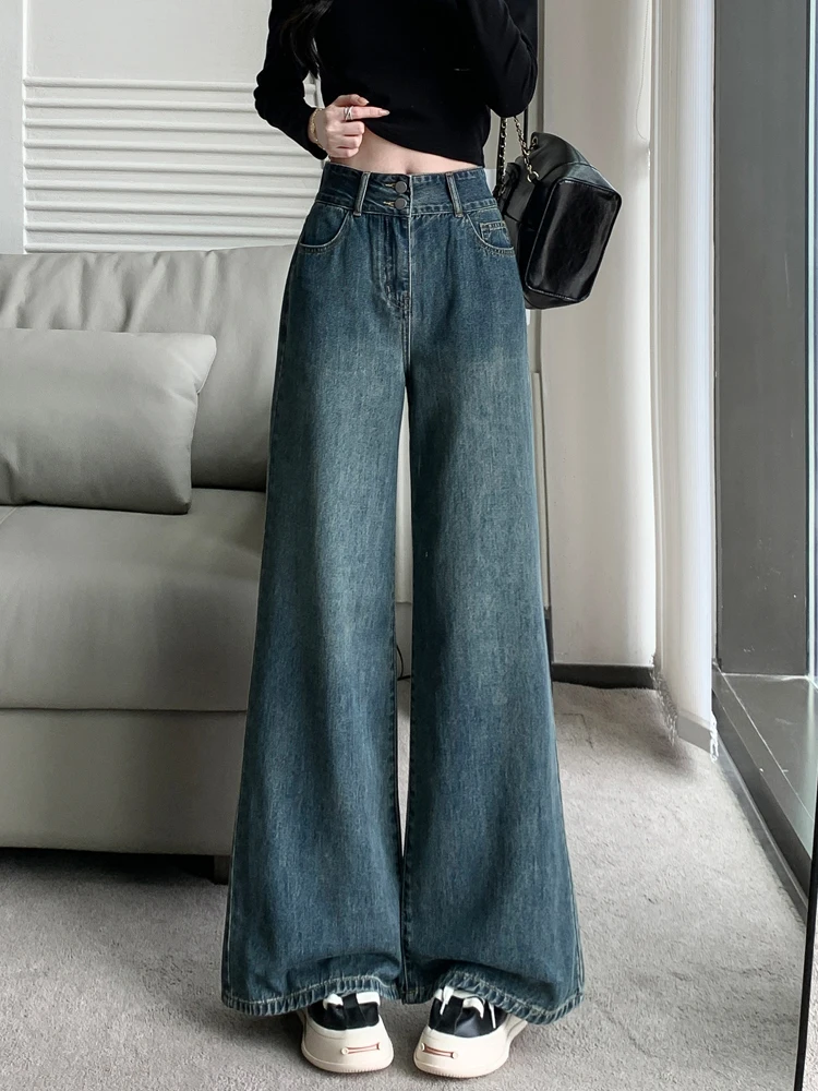 

Retro High Waist Wide Leg Jeans Women's Loose Fit Slimming Spring Autumn New Style Small Size Floor Length Denim Pants