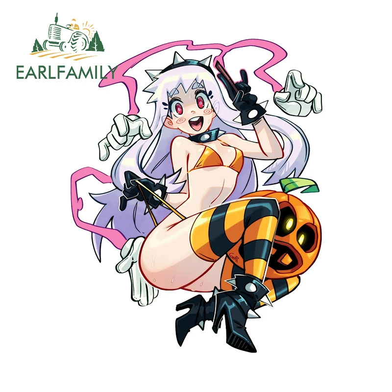 

EARLFAMILY 13cm x 10.4cm Halloween Witch Car Sticker Bikini Loli Pumpkin JDM Caravan Decal Funny Motorcycle Racing Car Styling