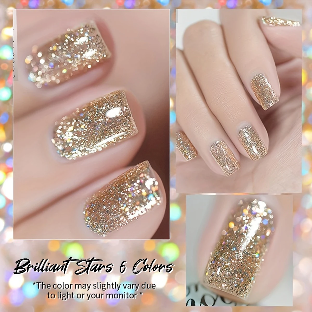XEIJAYI 6 couleurs 15 ml étoiles brillantes Gel écrasé ensemble de vernis à ongles, UV LED trempage Gel à ongles, semi-permanent, bricolage qualité Salon