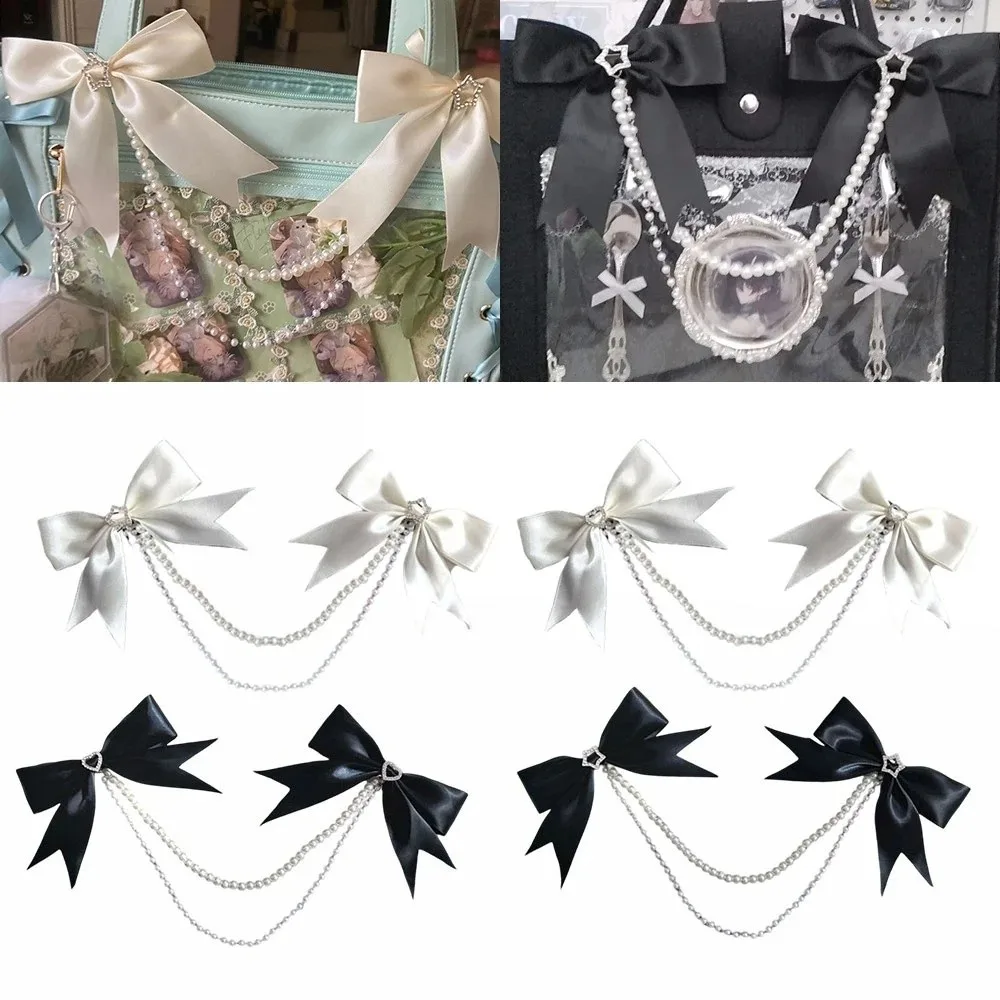 Lolita Style DIY Bag Pendant Pearl Bow Design Exquisite Decoration Lolita Hair Clips Luggage Pendant Pearl Hanging Chain Strap