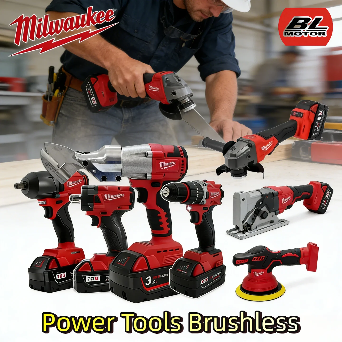 

Milwaukee Cordless Angle Grinder Impact Driver Brushless Motor Electric Drill Wood/Bolt/T-Mode 180 N·M Rechargeable Power Tools