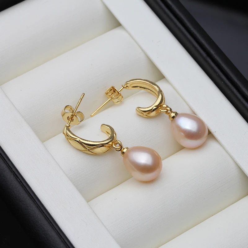 Wedding Natural Freshwater Pearl Stud Earrings,Gold Plated Black Pearl Earrings Bridesmaid Wife Birthday Gift - view 3
