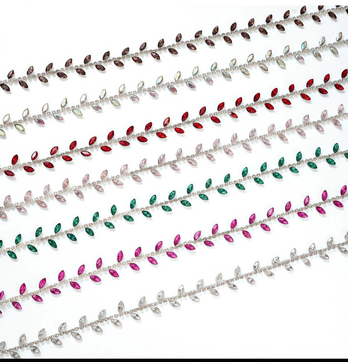 10 Meter Strass-Kette Kristall-Diamant Kleidungszubehör DIY Handwerk Dekoration Blattförmiges Strass-Band Nähzubehör – Detail 9