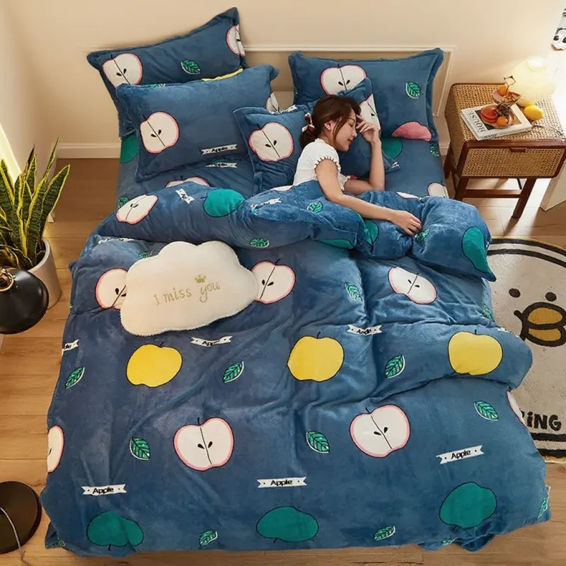 1pc Thicken Flannel Quilt Cover Printed King Queen Size Soft Smooth Short Plush Duvet Cover Not Including Pillowcase