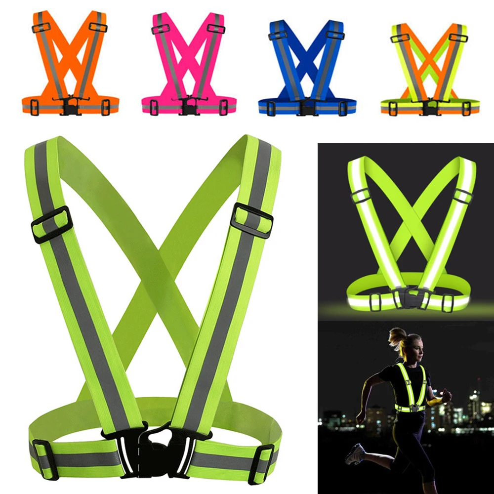 Portable Reflective Vest Outdoor Running Cycling Traffic Road High Visibility Adjustable Night Work Warning Safety Accessories