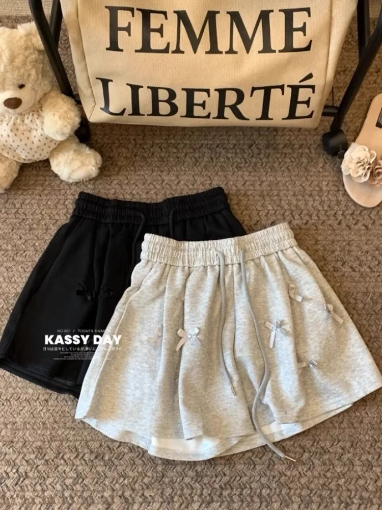 Short à nœud taille haute pour femmes, coupe ample, décontracté, jambes larges, pantalons chauds, été 2025