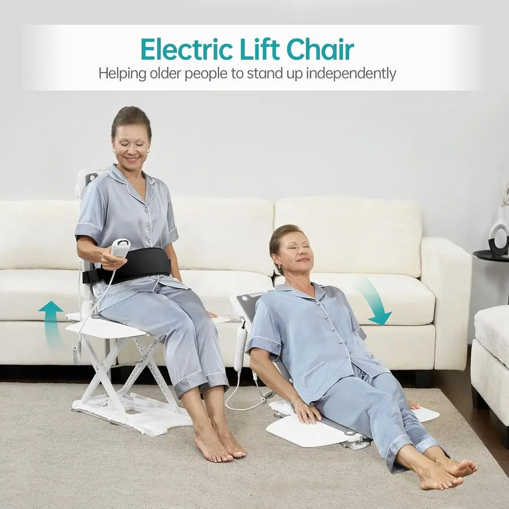 كرسي رفع كهربائي رمادي، سعة 300 رطل، ارتفاع 19 رفع، حزام الأمان وحصيرة غير قابلة للانزلاق