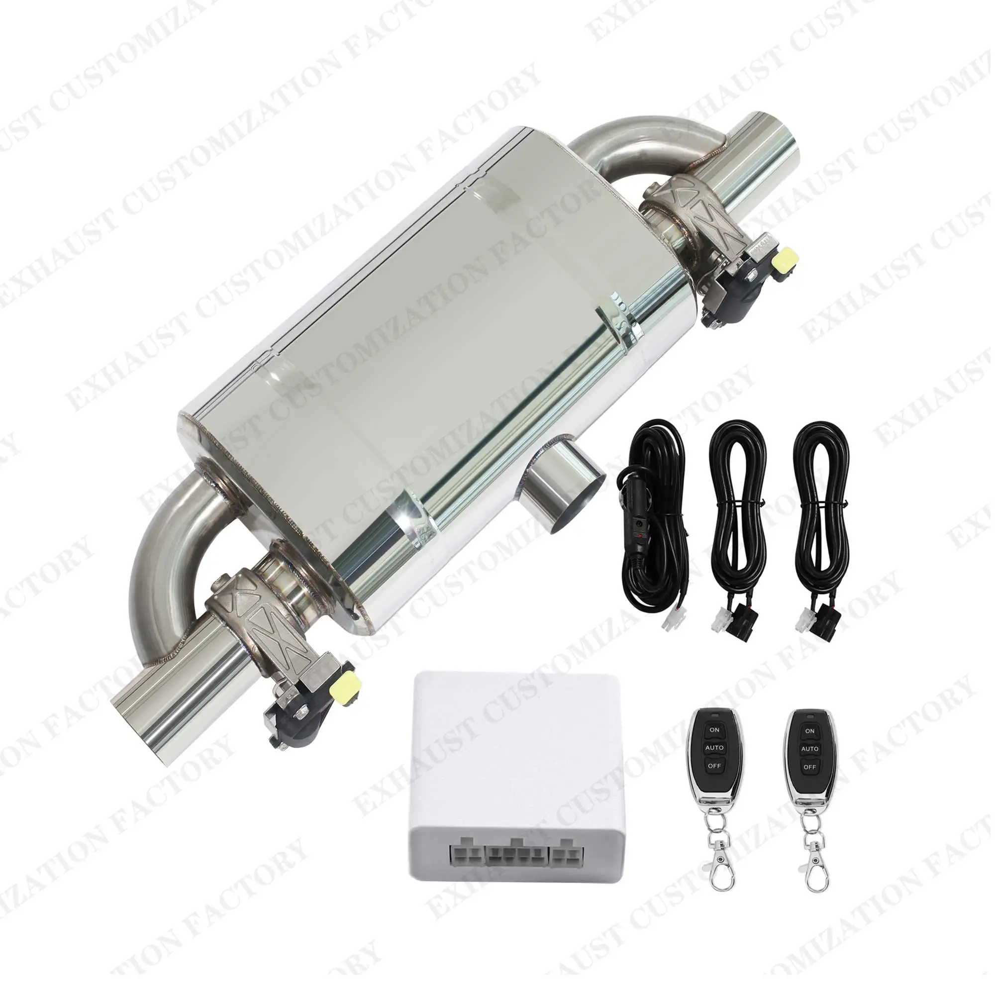 T Style Valved Muffler Kit Performance Muffler with Electric Valve Controller Kit Center In Dual Out Silencer Auto Accessories