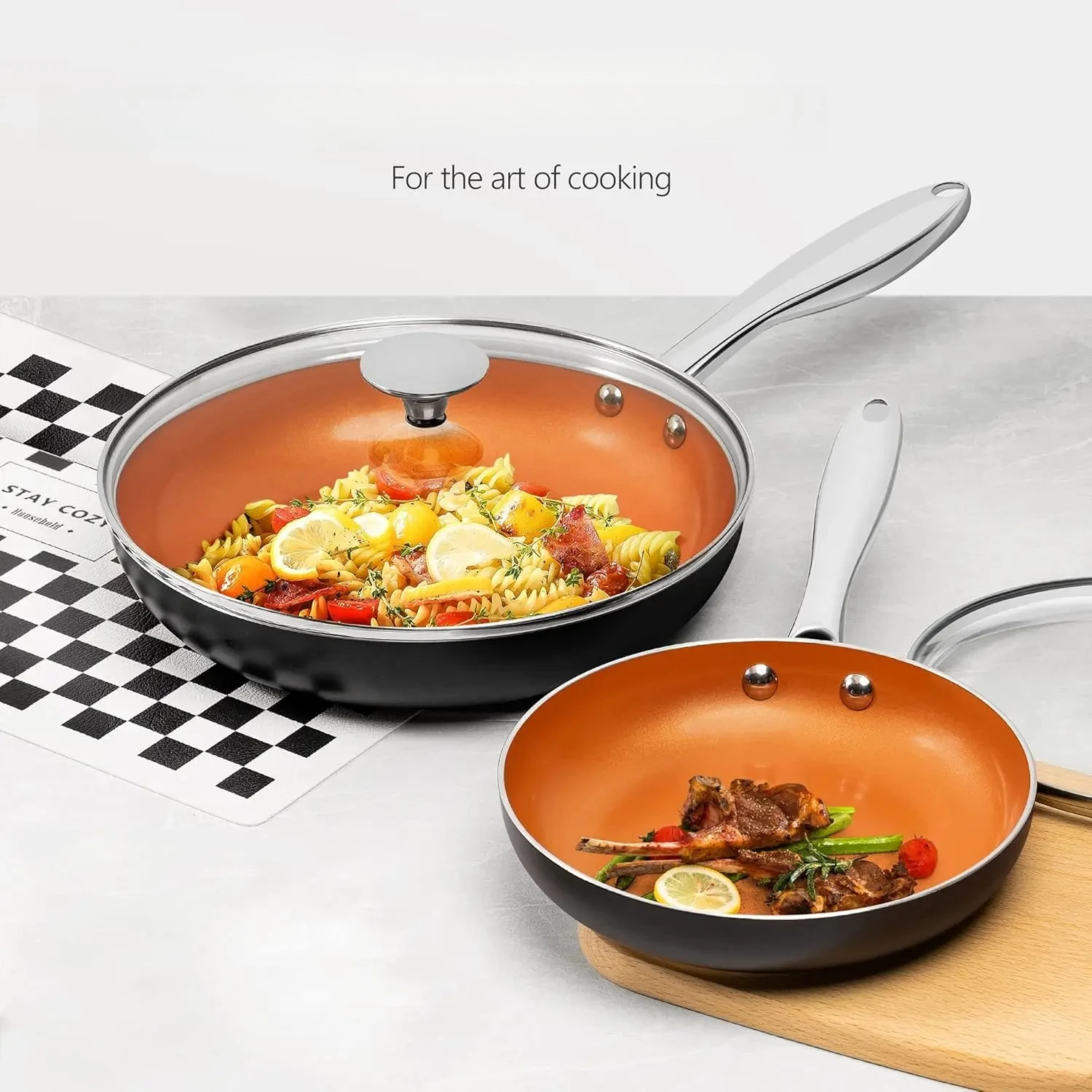 

Small Frying Pan with Lid, Ceramic Coated 8" Copper Non-Stick Frying Pan, Safe on All Stovetops，100% PFOA Free