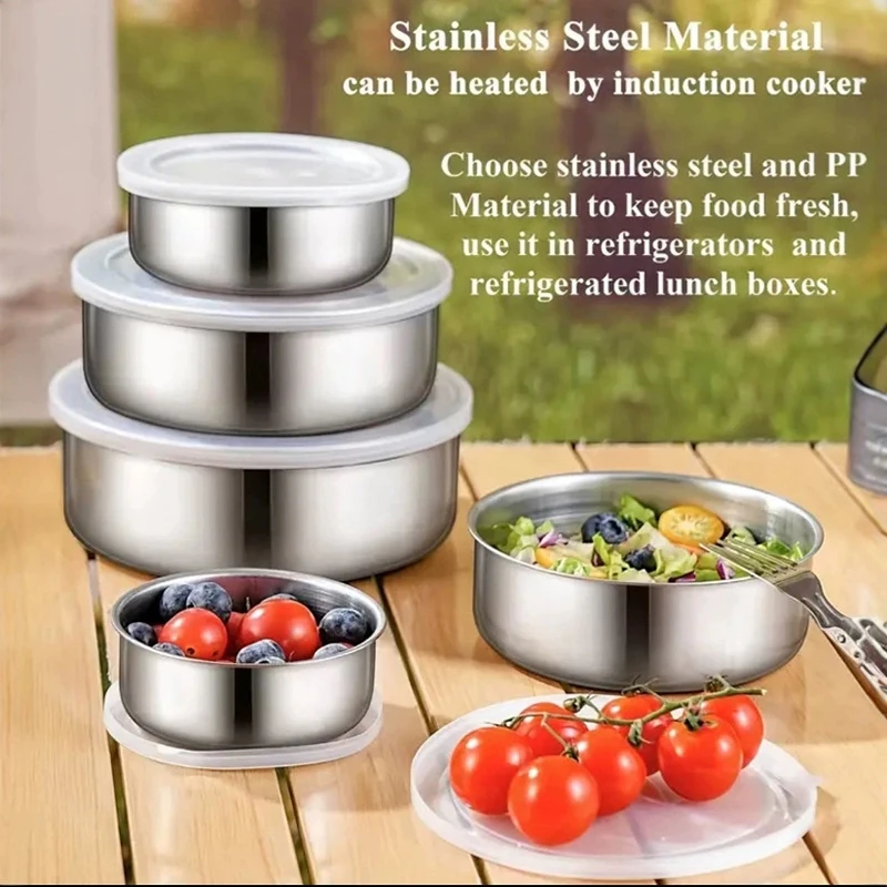 5Pcs  Nesting Bowls Dishwasher Safe For Kitchen Baking Silver Stainless Steel Mixing Bowls With Lids Stackable And Storage Deep