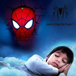 Marvel Super Hero Spiderman Eye Protection Night Light Children Bedroom 3D LED Wall Lamp Cartoon Figure Mask Sticky Night Light