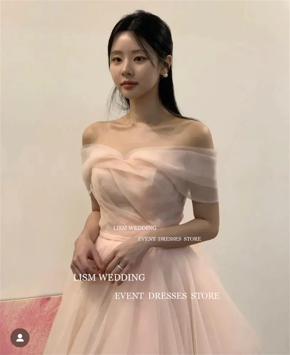 LISM Fairy Tulle Sweetheart Korea Evening Dresses Off Shoulder A Line Prom Gowns Photos Shoot Long Formal Party Occasion Dress