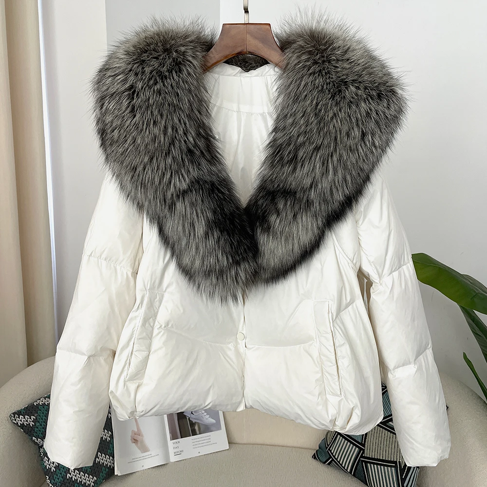 Natural Fox Fur Coat Women 2024 Autumn Winter Warm White Duck Down Jacket High Street Real Fur Coat Designer European Fashion