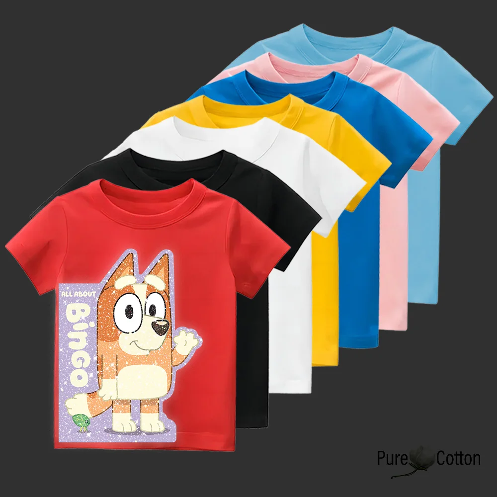 Lovely and elegant Bingo Sister printed color cartoon children's top T-shirt comfortable feel delicate happy play no burden Full